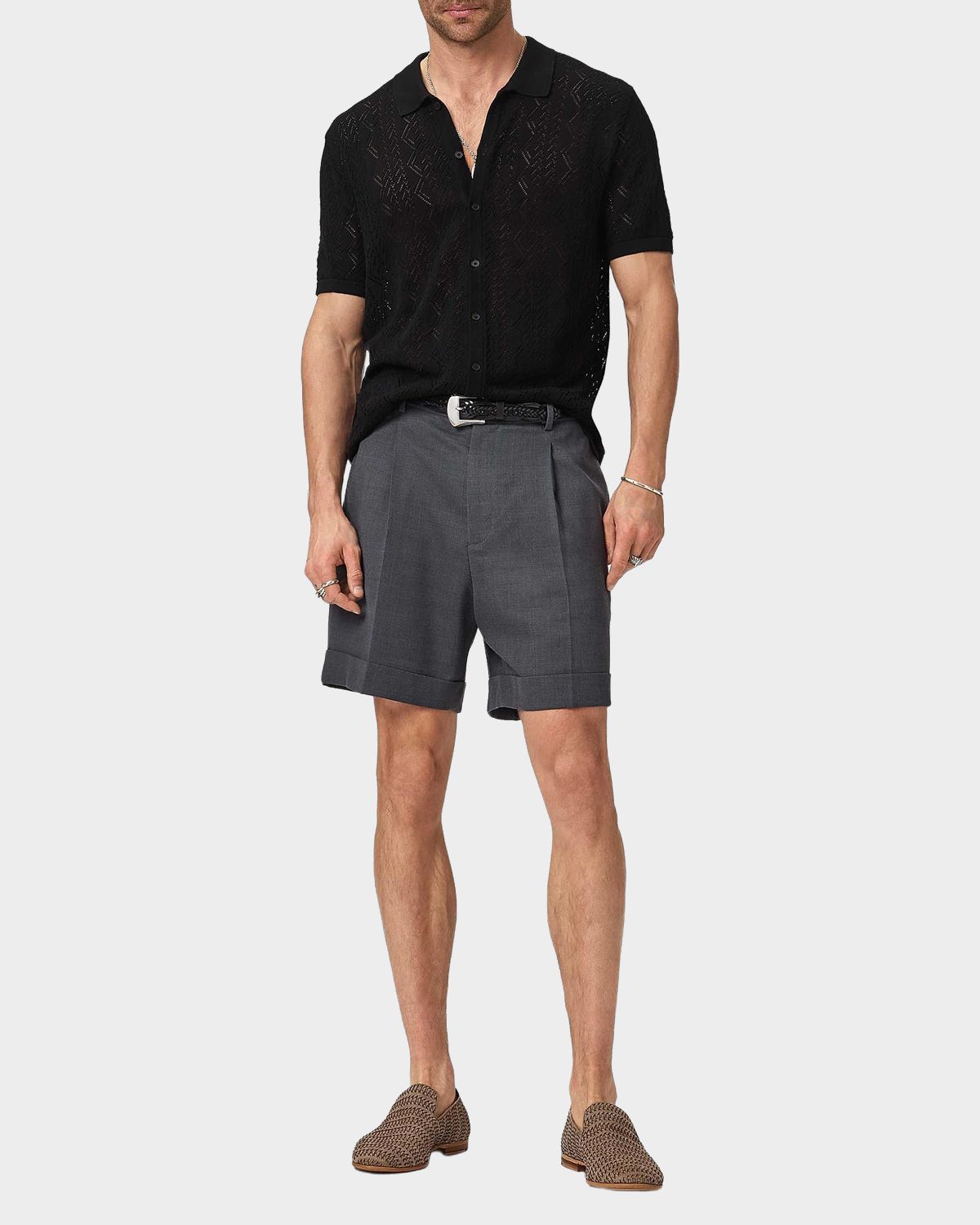 John Varvatos Men 's Emil Pointelle Knit Short-Sleeve Sweater | Thumbnail 2 John Varvatos Men 's Emil Pointelle Knit Short-Sleeve Sweater | Thumbnail 2