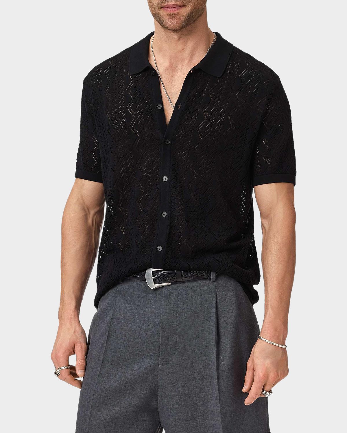 John Varvatos Men 's Emil Pointelle Knit Short-Sleeve Sweater | Thumbnail 7 John Varvatos Men 's Emil Pointelle Knit Short-Sleeve Sweater | Thumbnail 7