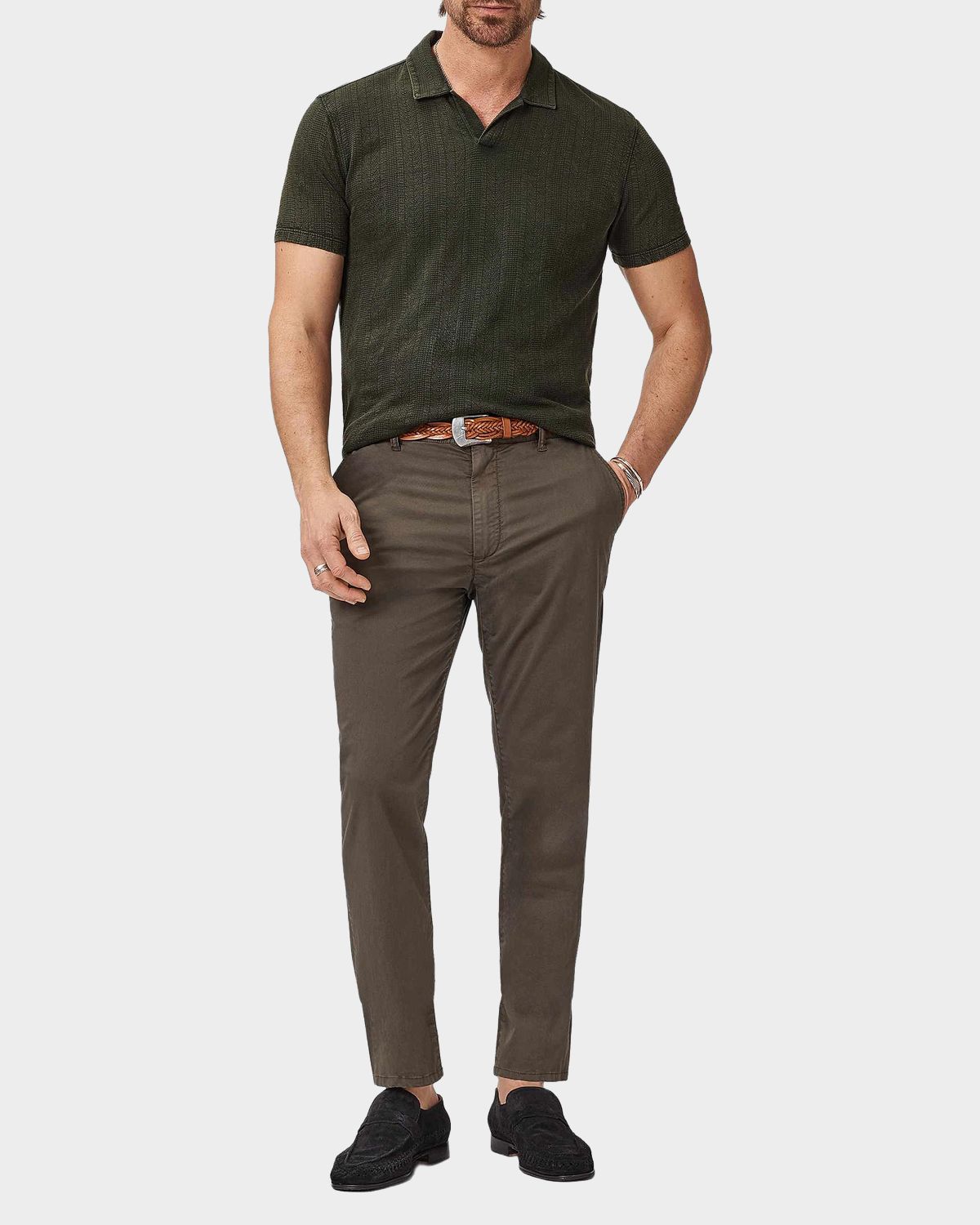 John Varvatos Men 's Zion Garment-Dyed Jacquard Polo Shirt | Thumbnail 2 John Varvatos Men 's Zion Garment-Dyed Jacquard Polo Shirt | Thumbnail 2