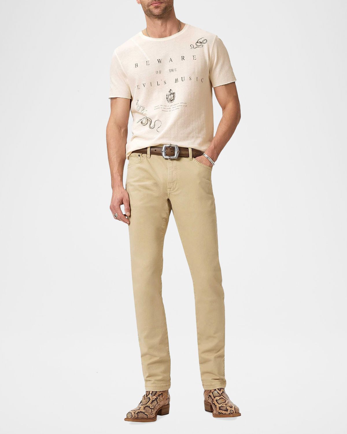 John Varvatos Men 's Beware Cotton Raw-Edge Crewneck T-Shirt | Thumbnail 2 John Varvatos Men 's Beware Cotton Raw-Edge Crewneck T-Shirt | Thumbnail 2