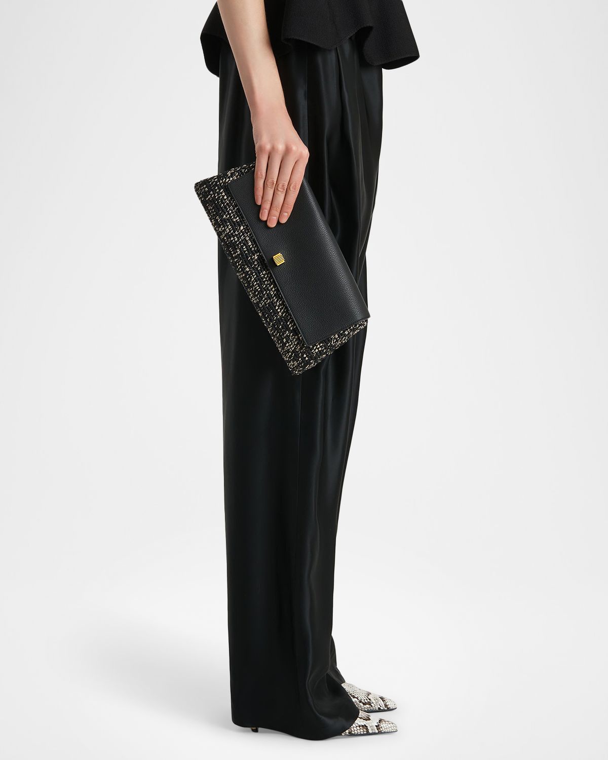 Khaite Audrey Raffia & Leather Evening Clutch Bag