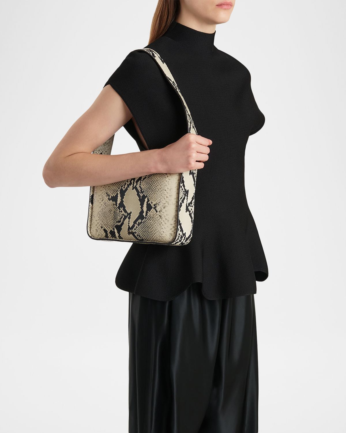 Khaite Lori Squared Python-Embossed Leather Shoulder Bag