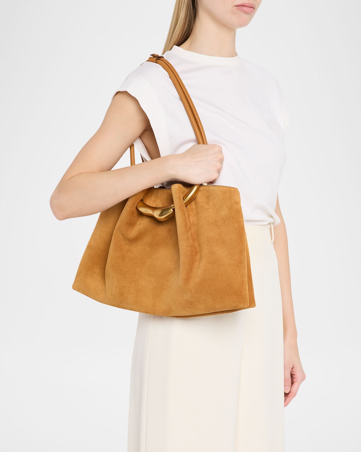 Cult Gaia Asa Pleated Suede Satchel Shoulder Bag