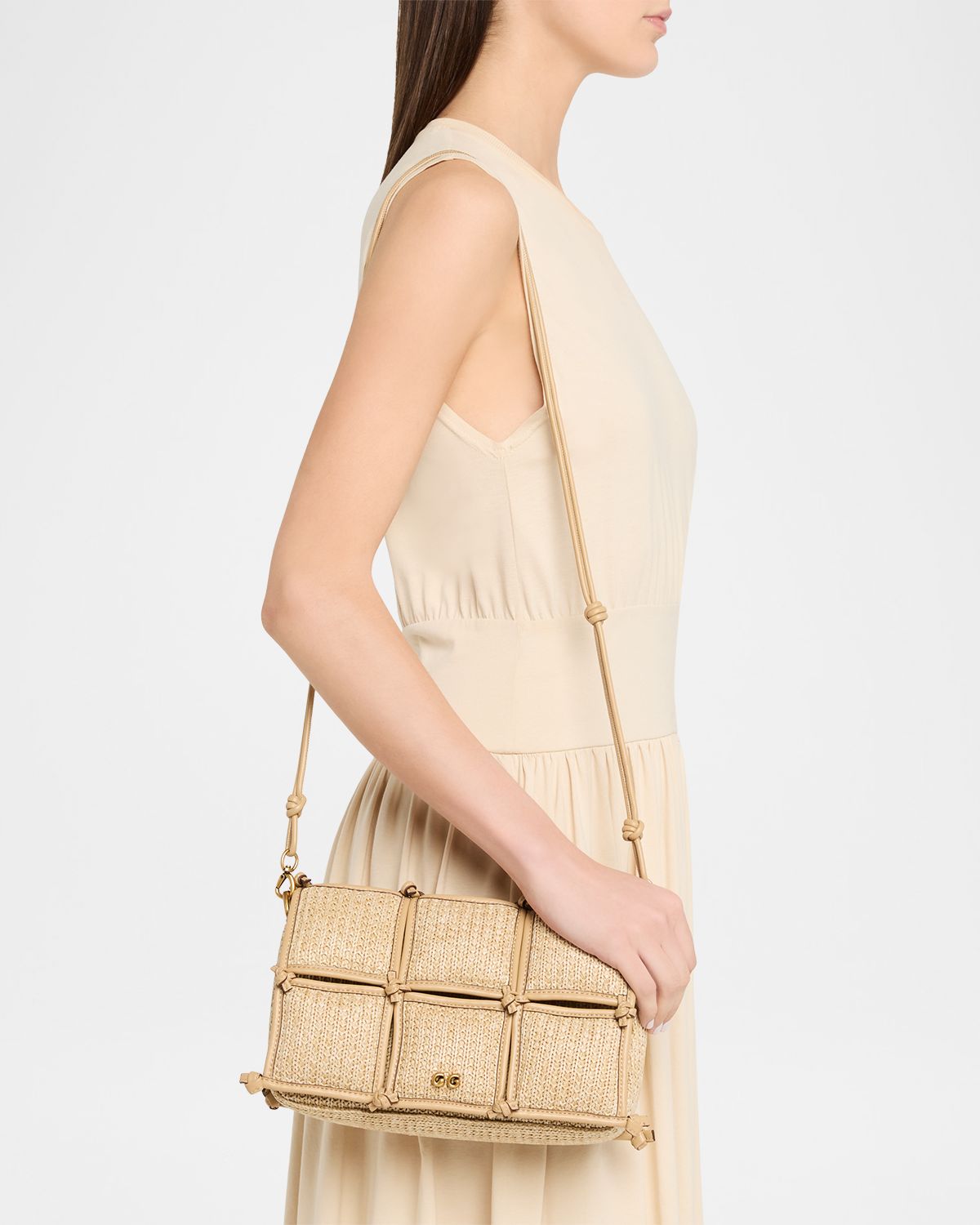 Cult Gaia Puff Straw & Leather-Trim Crossbody Bag
