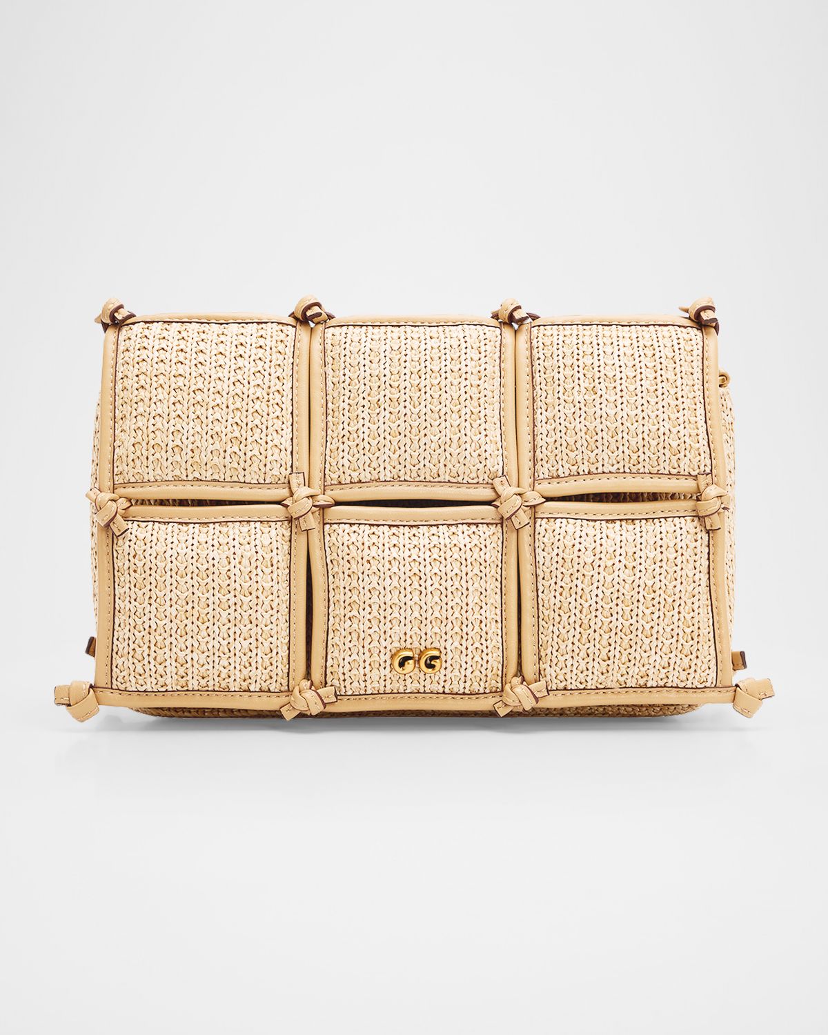 Cult Gaia Puff Straw & Leather-Trim Crossbody Bag