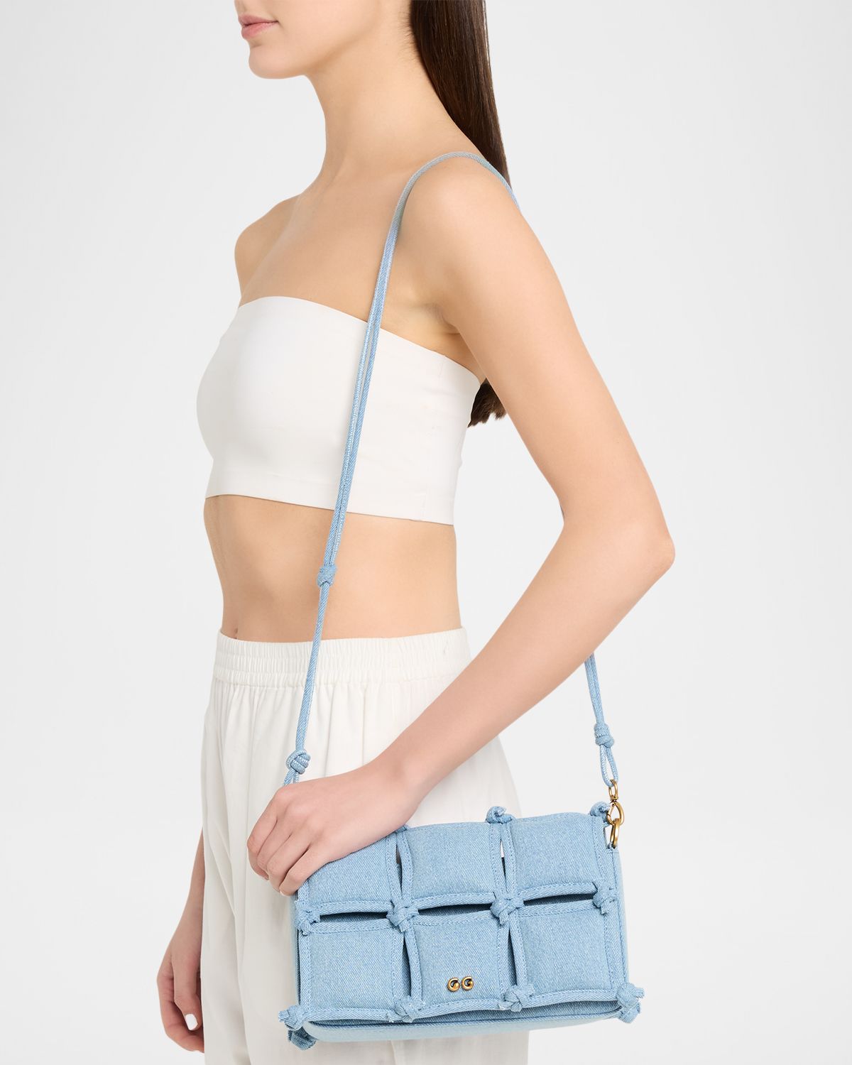 Cult Gaia Puff Cotton Denim Crossbody Bag