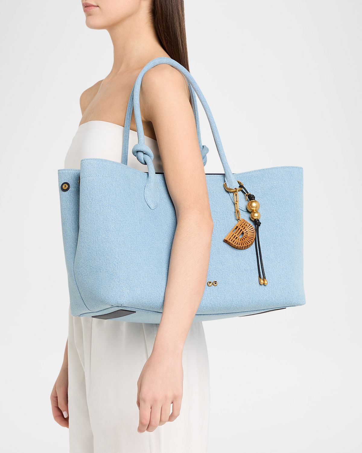 Cult Gaia Ariella Cotton Denim Tote Bag with Bag Charm