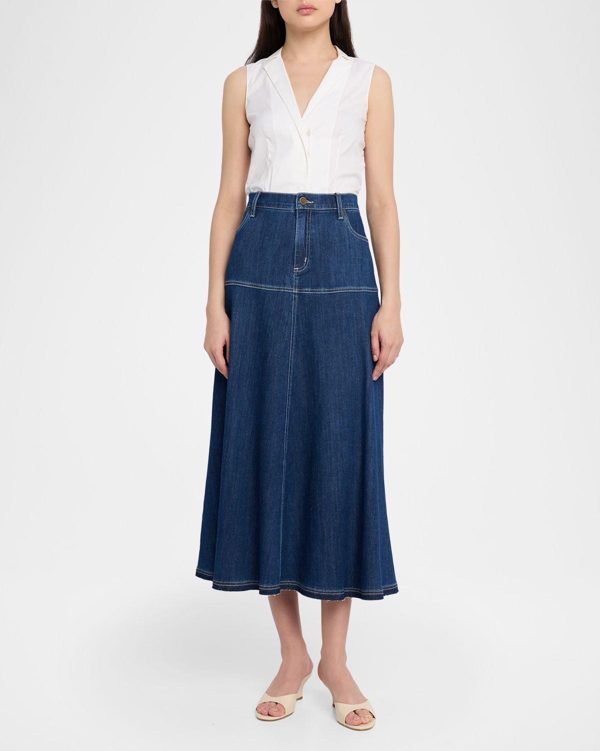 Kobi Halperin Ysabelle A-Line Cotton Denim Midi Skirt
