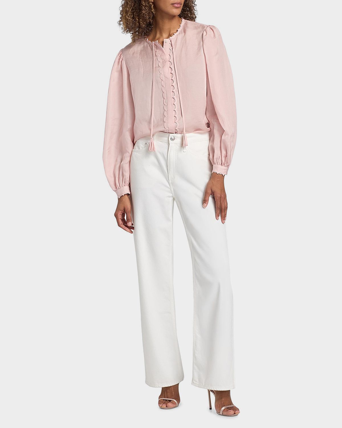 Kobi Halperin Harlow Scalloped Balloon-Sleeve Blouse