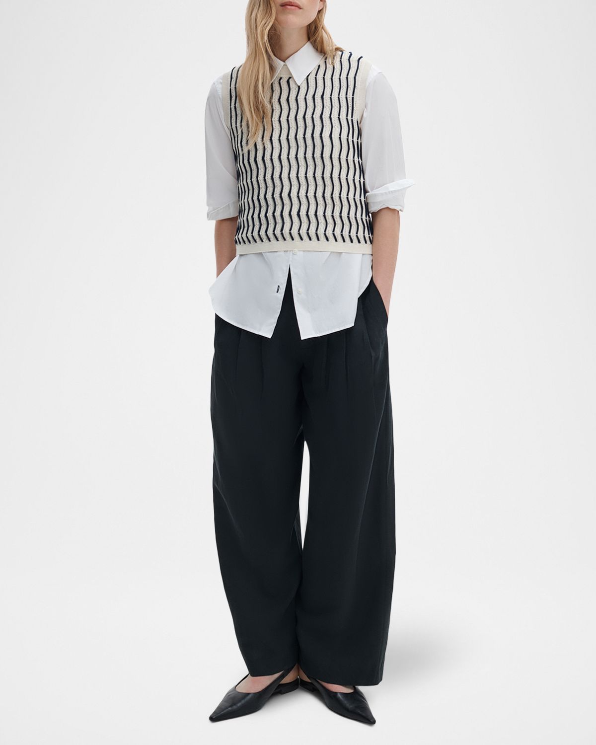 Rag & Bone Leslie Striped Pointelle-Knit Vest