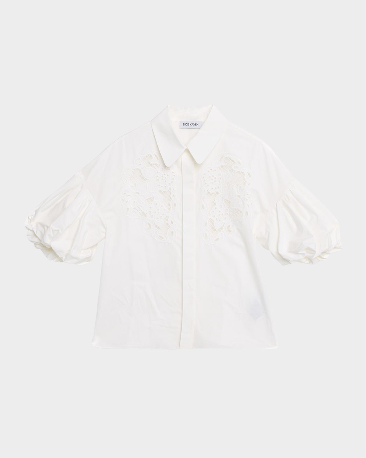 Dice Kayek Puff-Sleeve Embroidered Button-Down Top