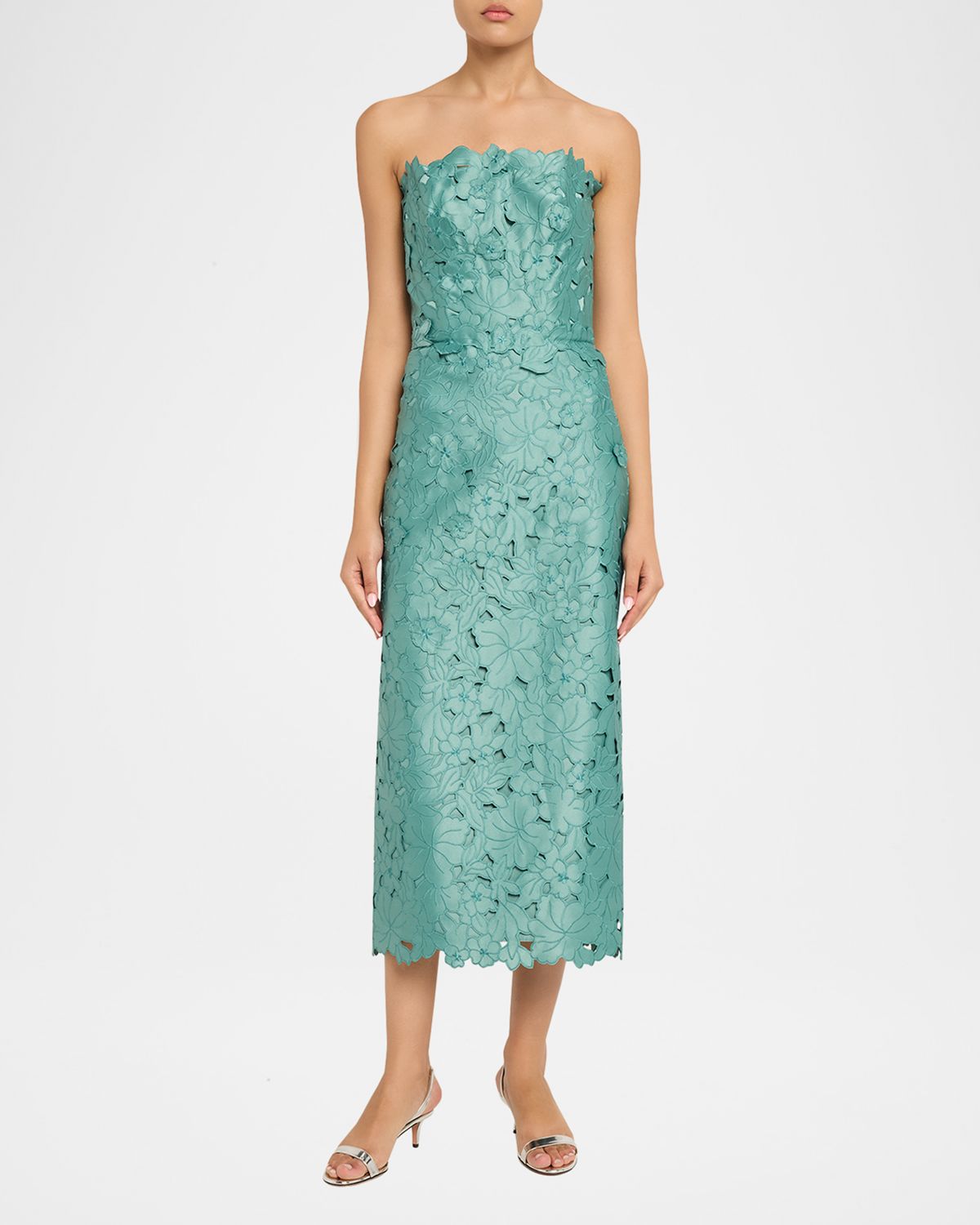 Costarellos Astelle Strapless Floral-Cut Lace Midi Pencil Dress - Women's Clothing