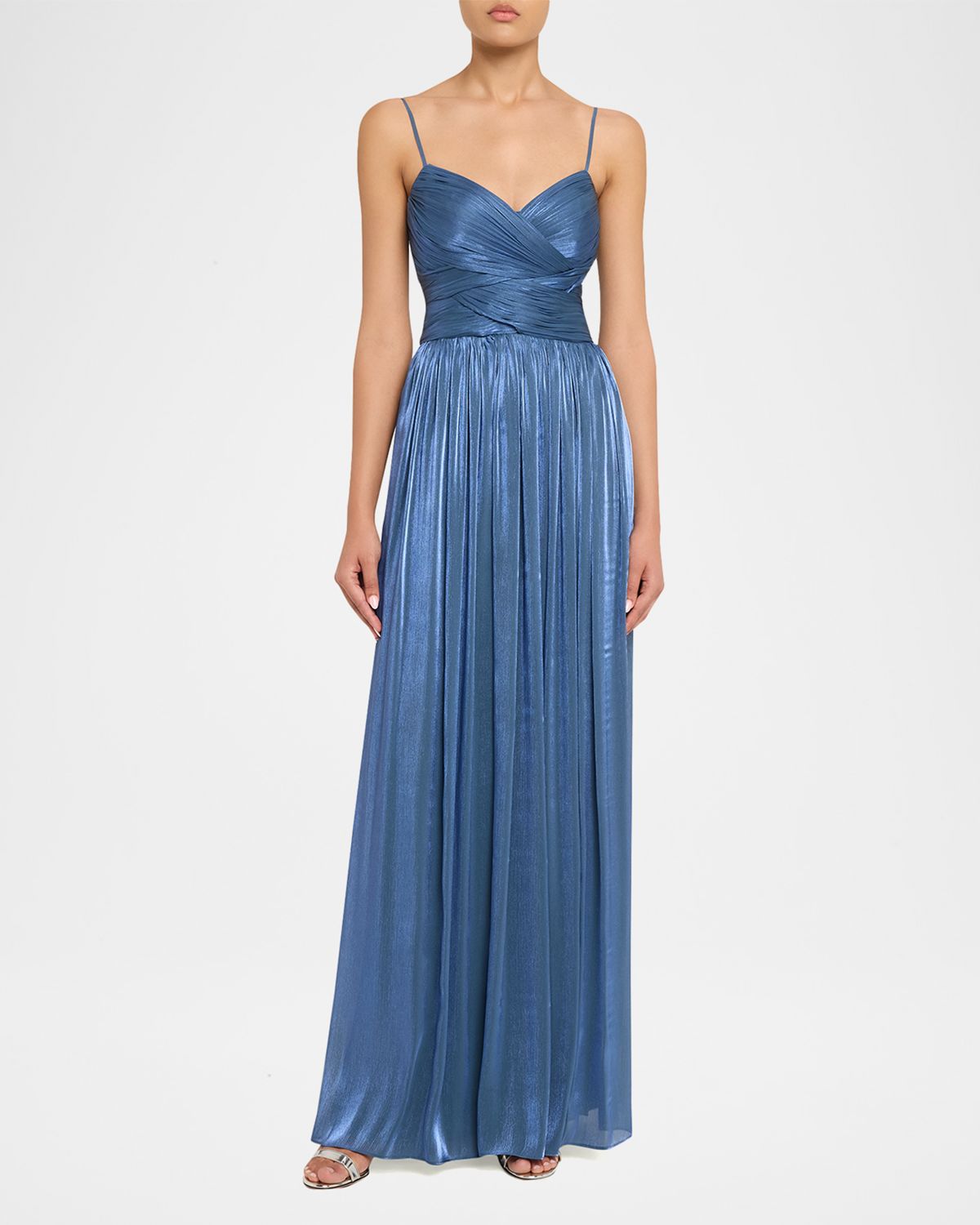 Costarellos Sireen Metallic Georgette Sleeveless Crisscross Gown