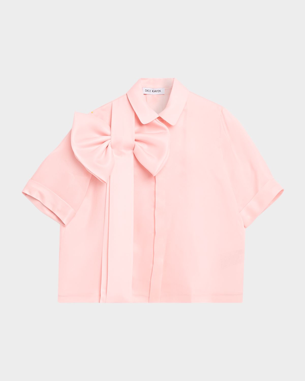 Dice Kayek Satin Bow Short-Sleeve Button-Down Top