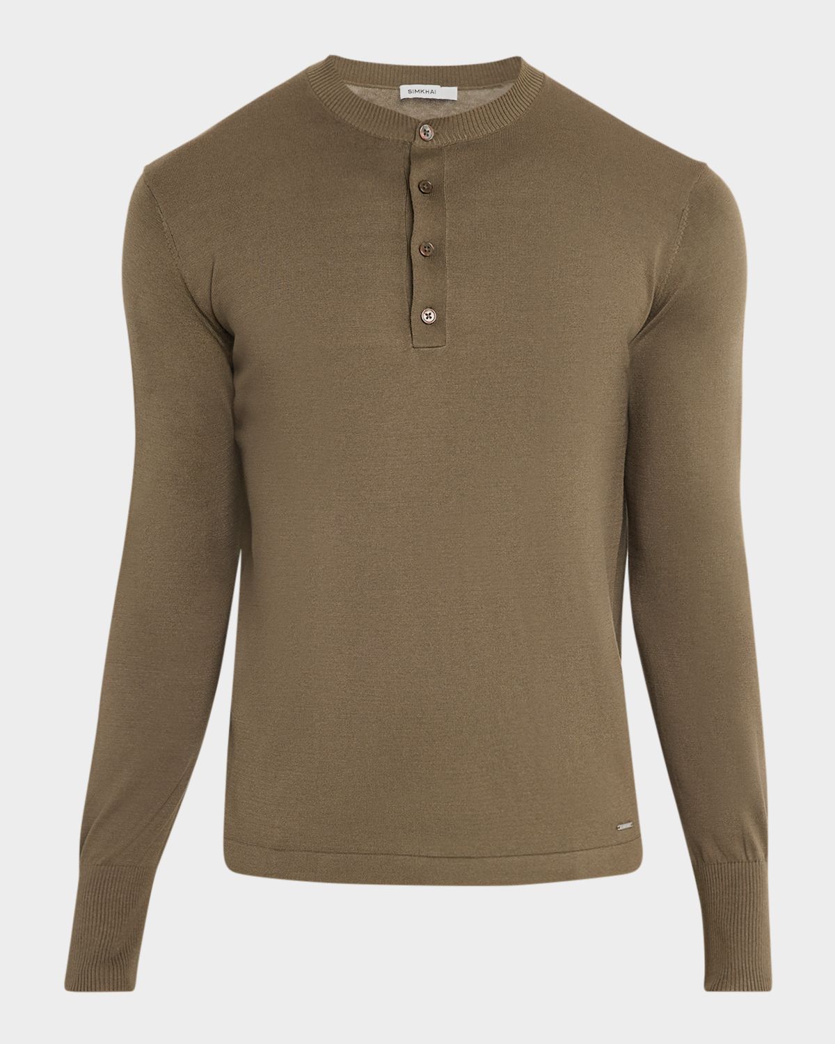 SIMKHAI Men 's Dolton Silk and Cotton Knit Henley Long-Sleeve Shirt