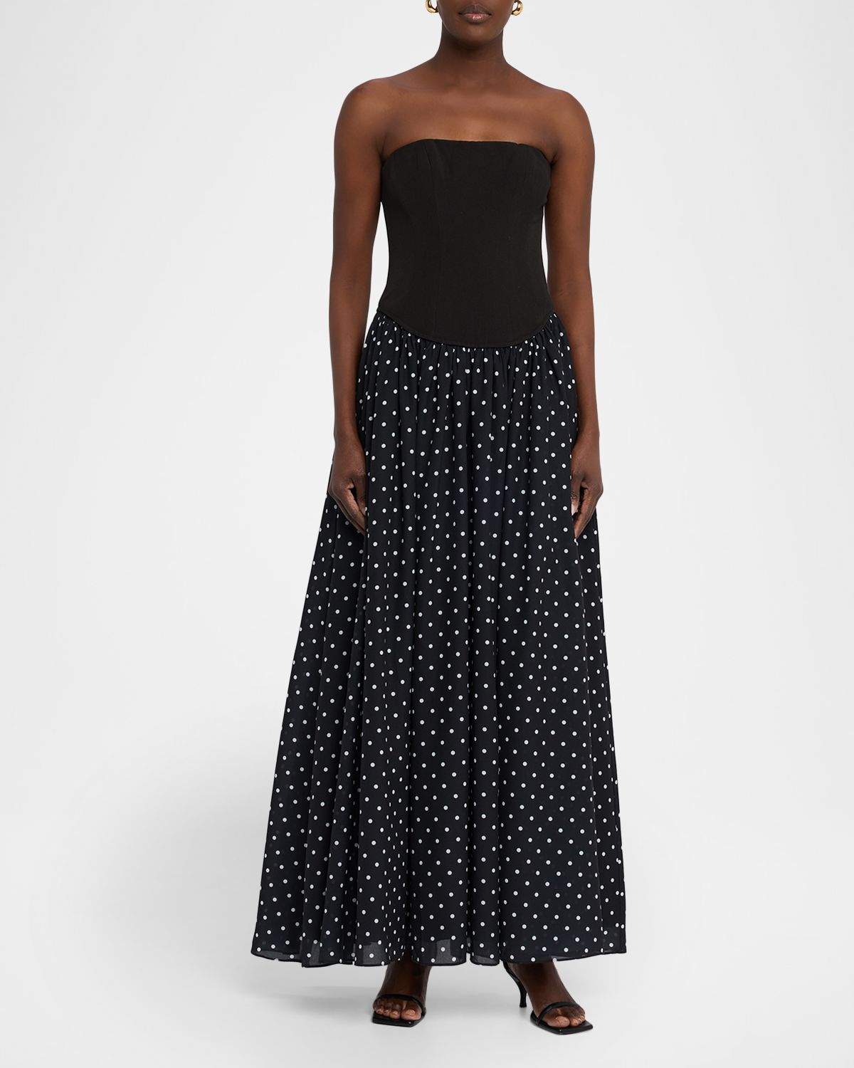 Toccin Odette Polka-Dot Strapless Maxi Dress