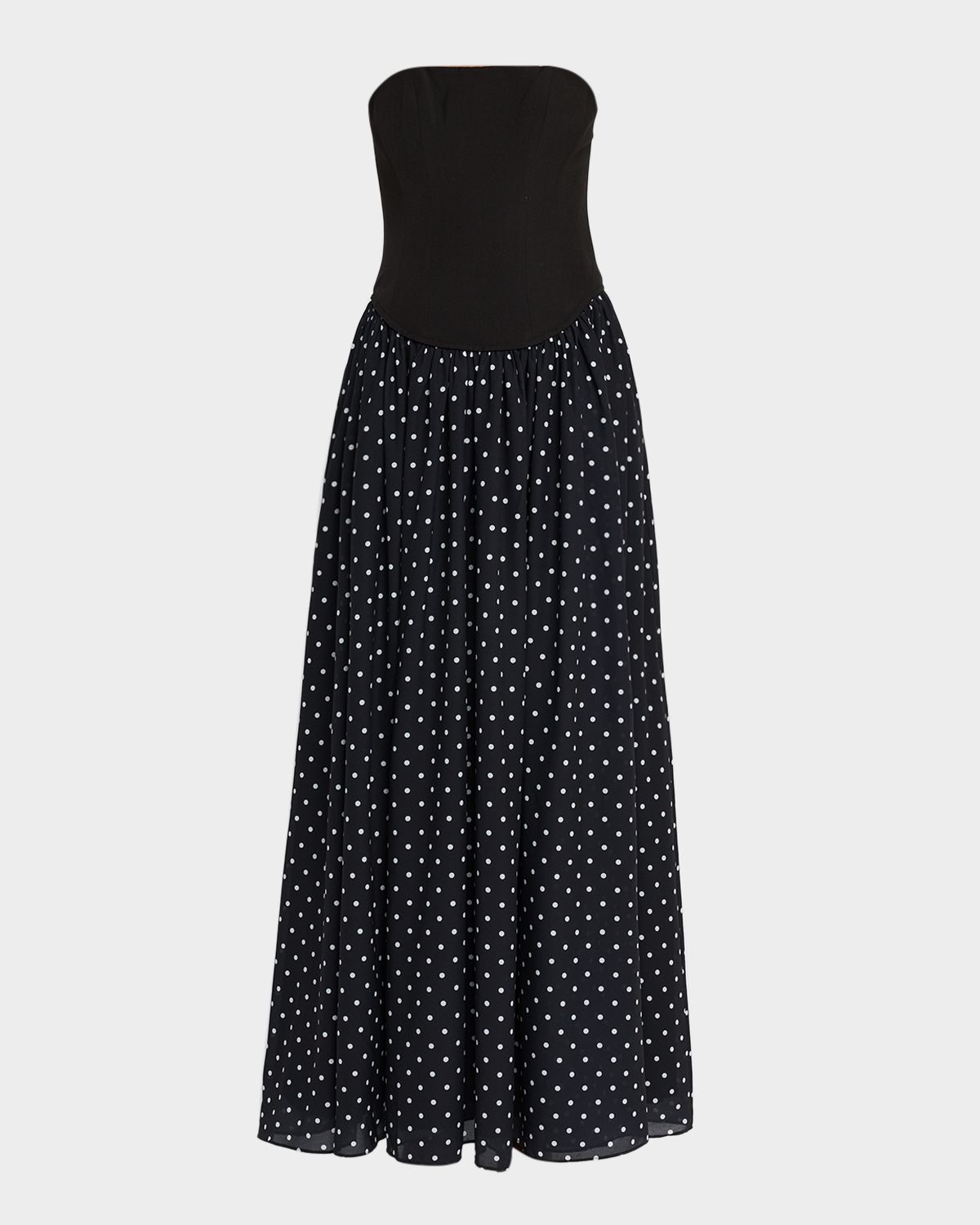 Toccin Odette Polka-Dot Strapless Maxi Dress