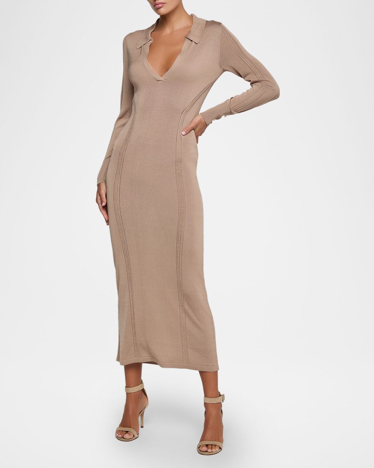 L 'Agence Delma Collared Knit Midi Dress