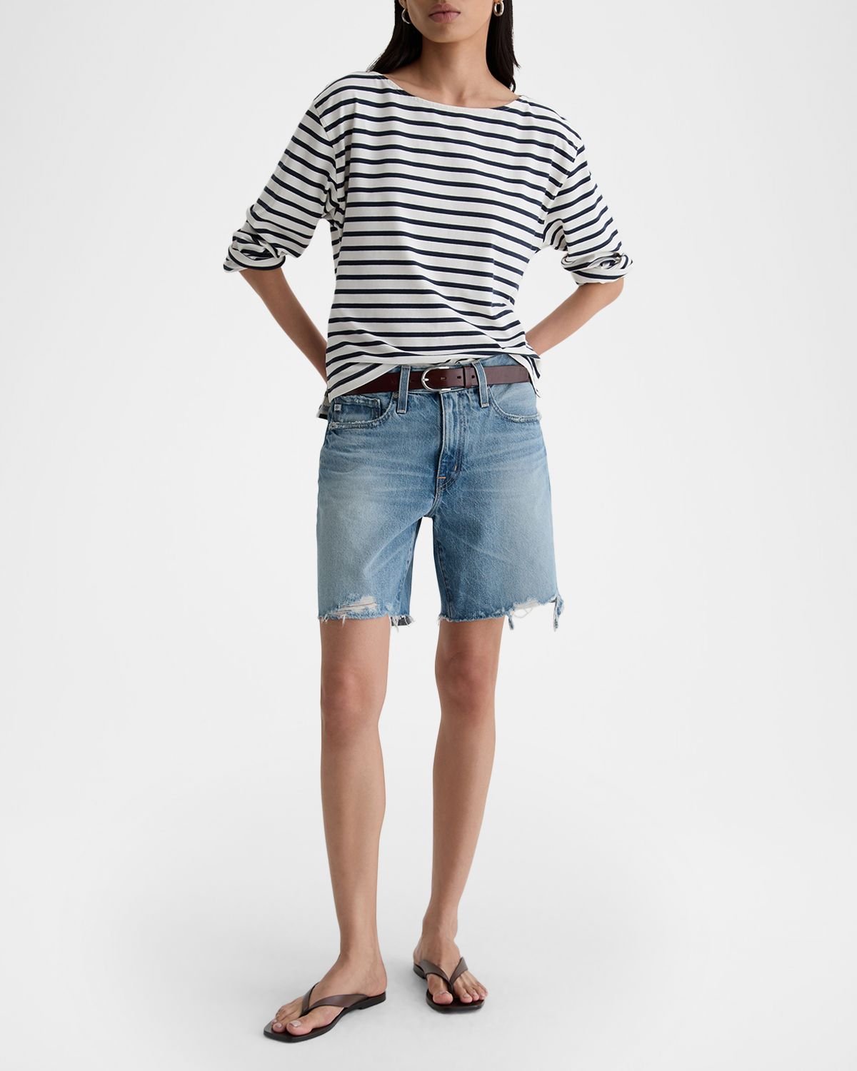 AG Jeans Billie Frayed-Hem Cotton Denim Shorts