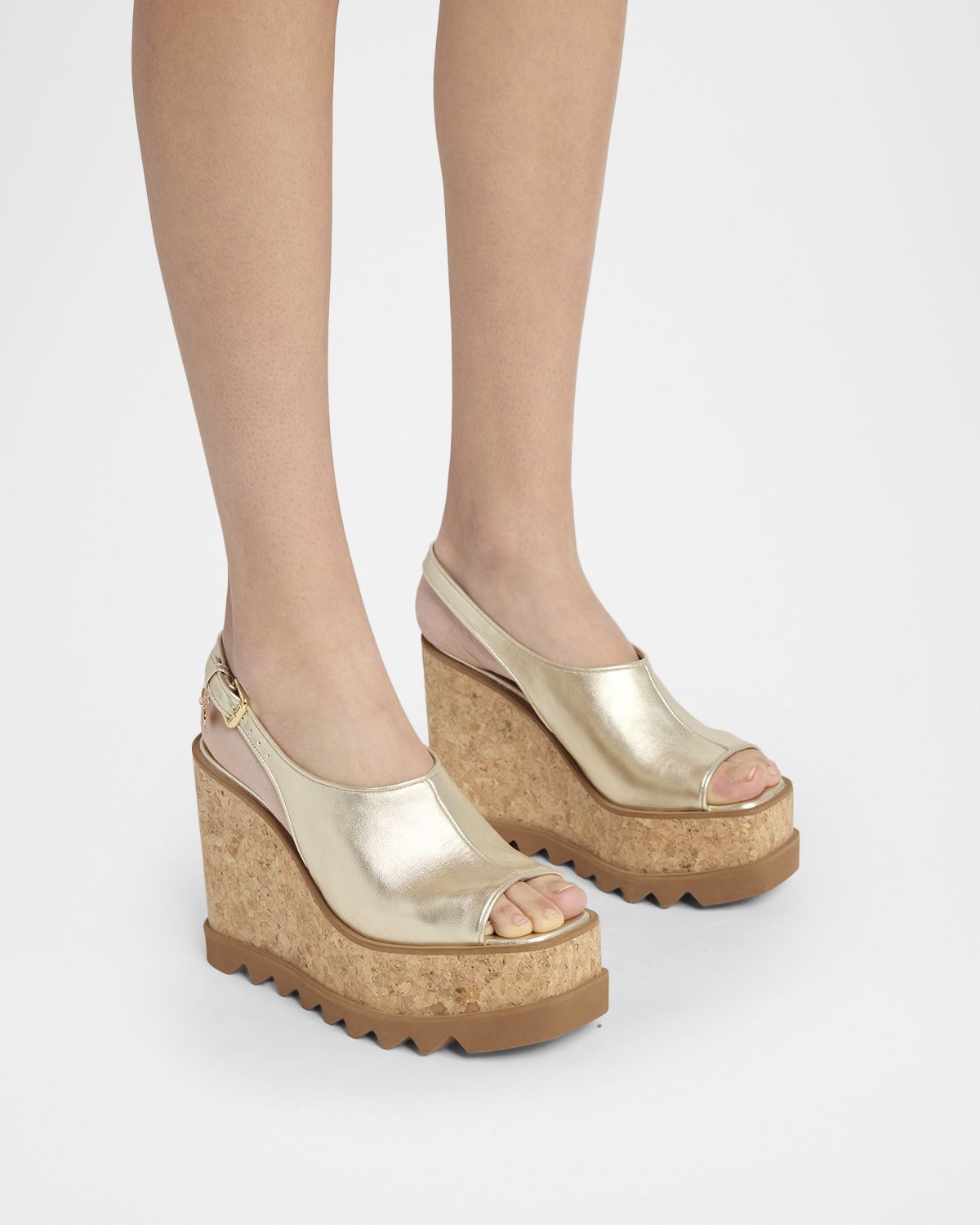 Stella McCartney 120mm Sneak-Elyse Metallic Vegan Leather Platform Sandals