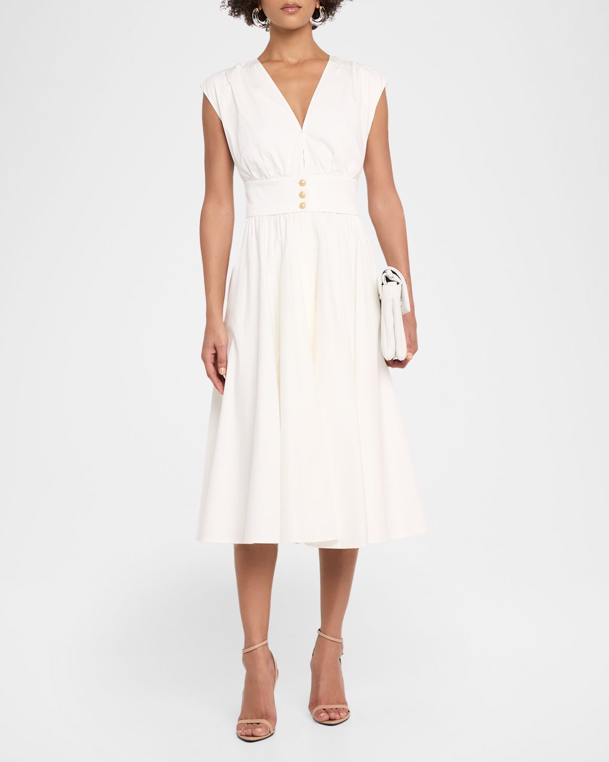 Kobi Halperin Rose Cap-Sleeve Midi Dress with Pockets