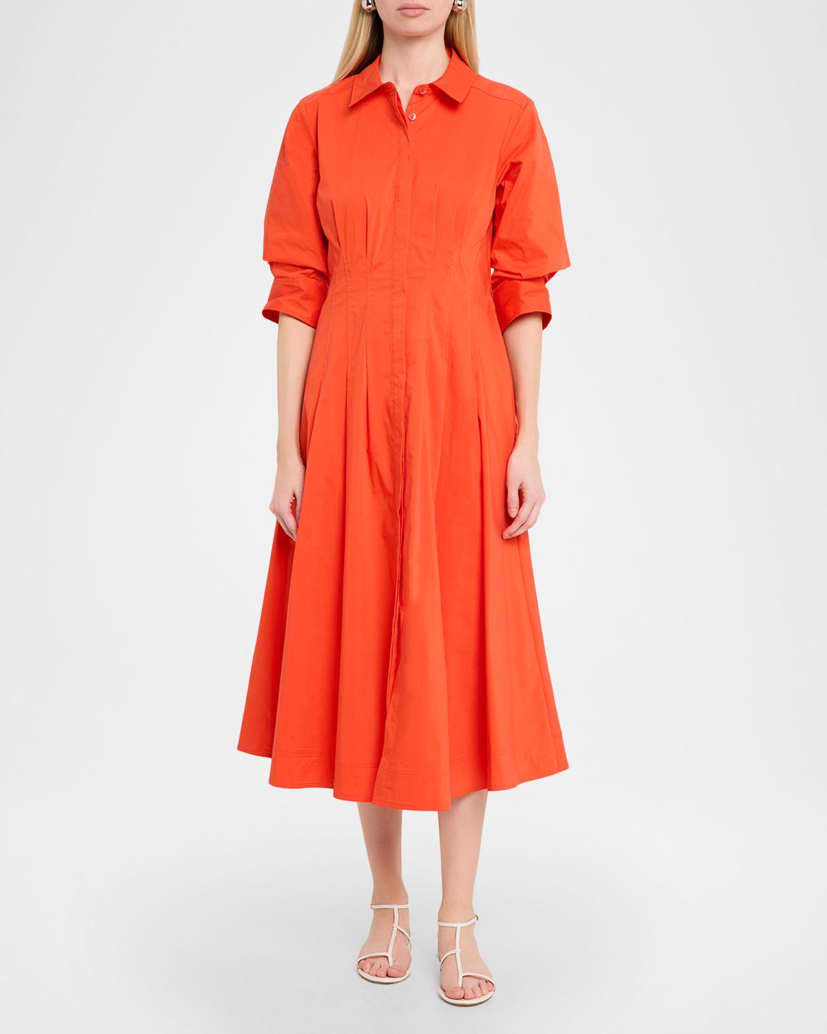 SIMKHAI Jazz Poplin Pintuck Midi Shirtdress