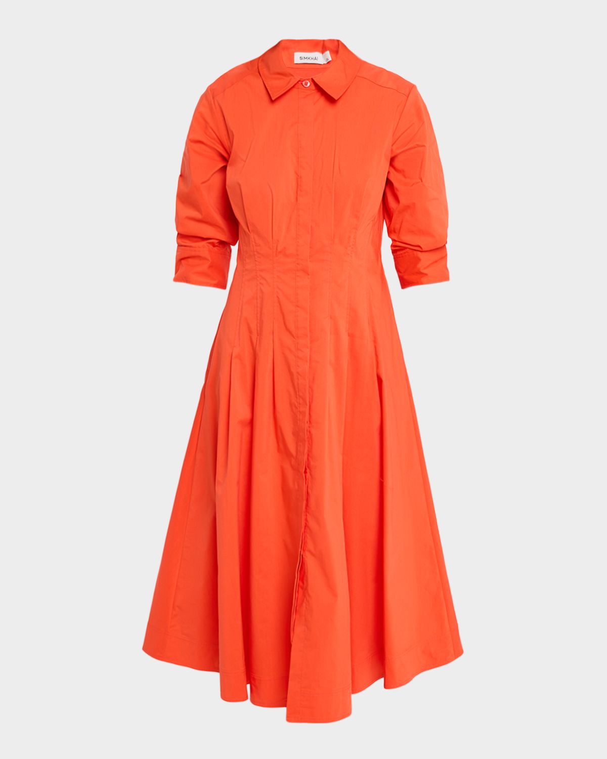 SIMKHAI Jazz Poplin Pintuck Midi Shirtdress