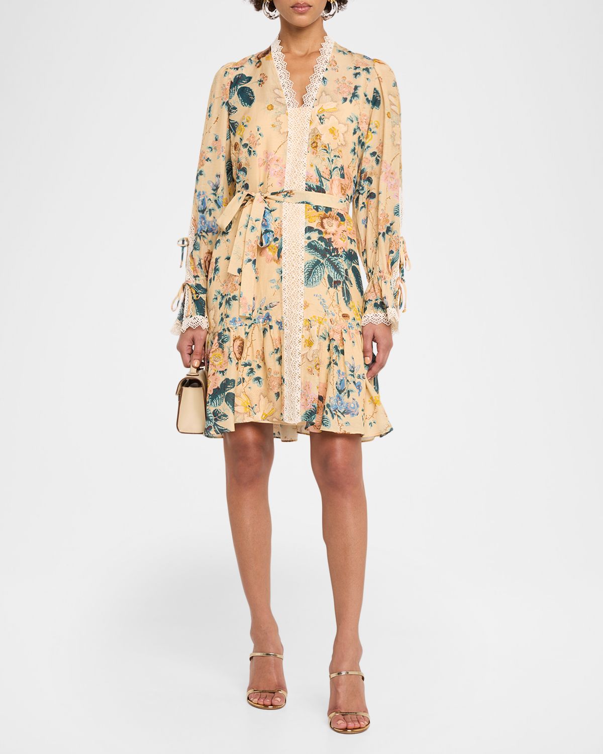 Kobi Halperin Beli Lace Trim Long-Sleeve Dress