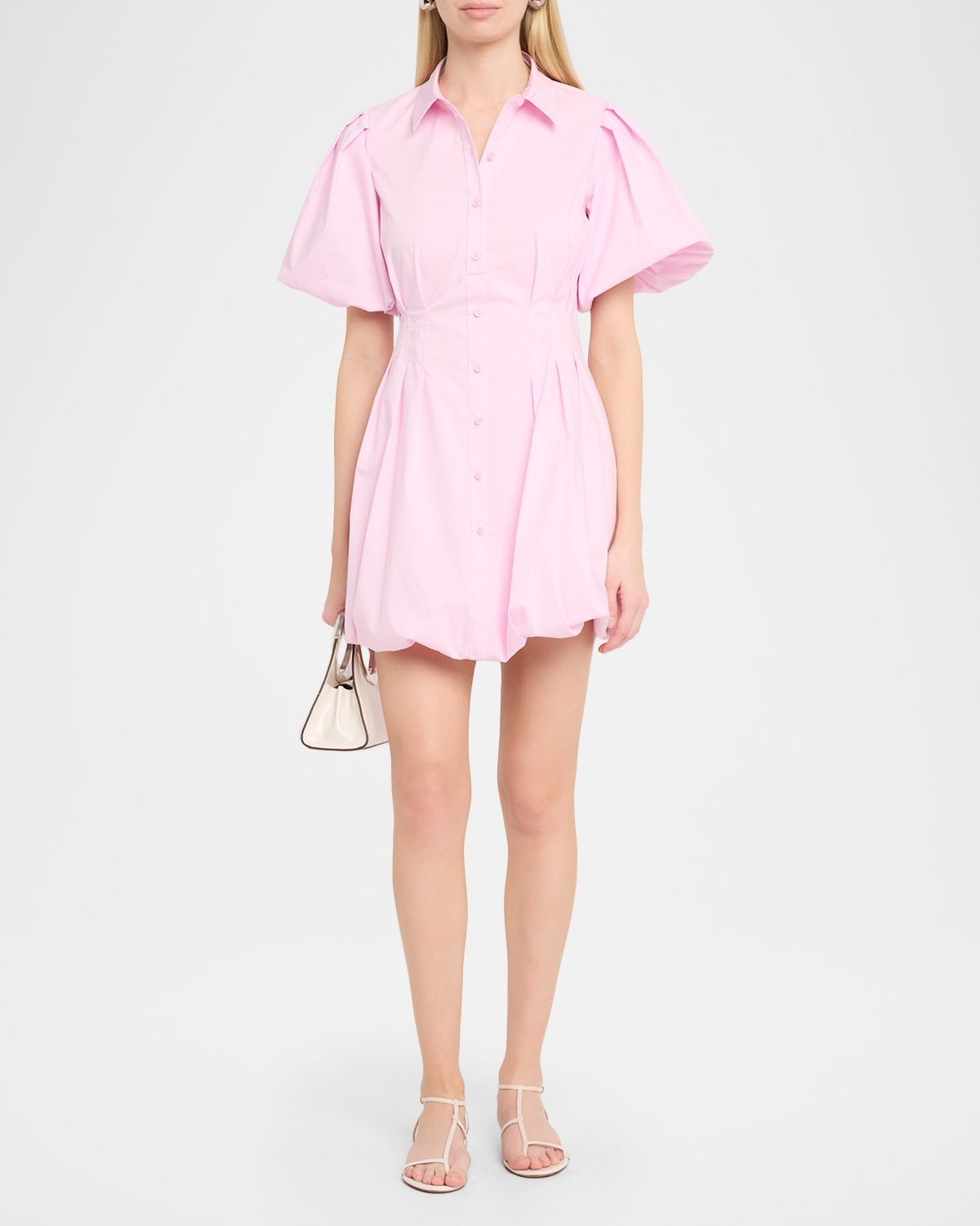 SIMKHAI Cleo Balloon Pintuck Poplin Mini Dress