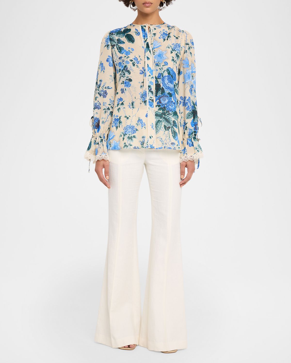 Kobi Halperin Daisy Lace Trim Long-Sleeve Blouse