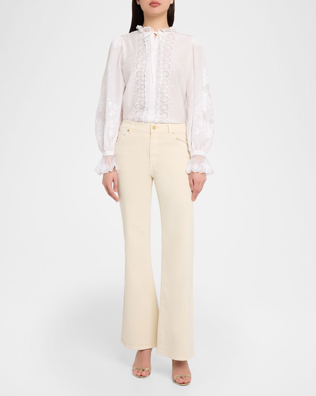 Kobi Halperin Lacey Embroidered Cotton/Silk Tieneck Blouse