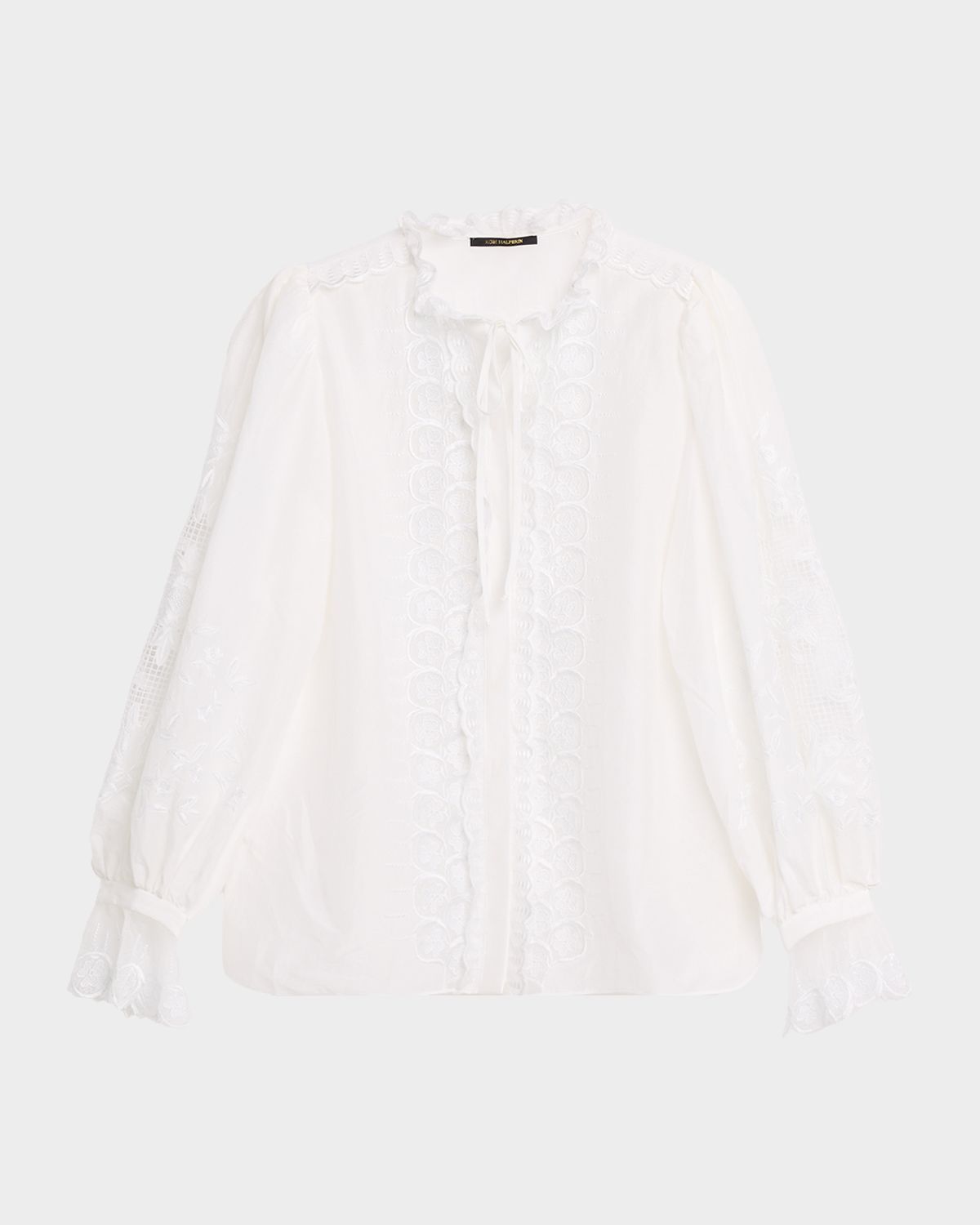Kobi Halperin Lacey Embroidered Cotton/Silk Tieneck Blouse