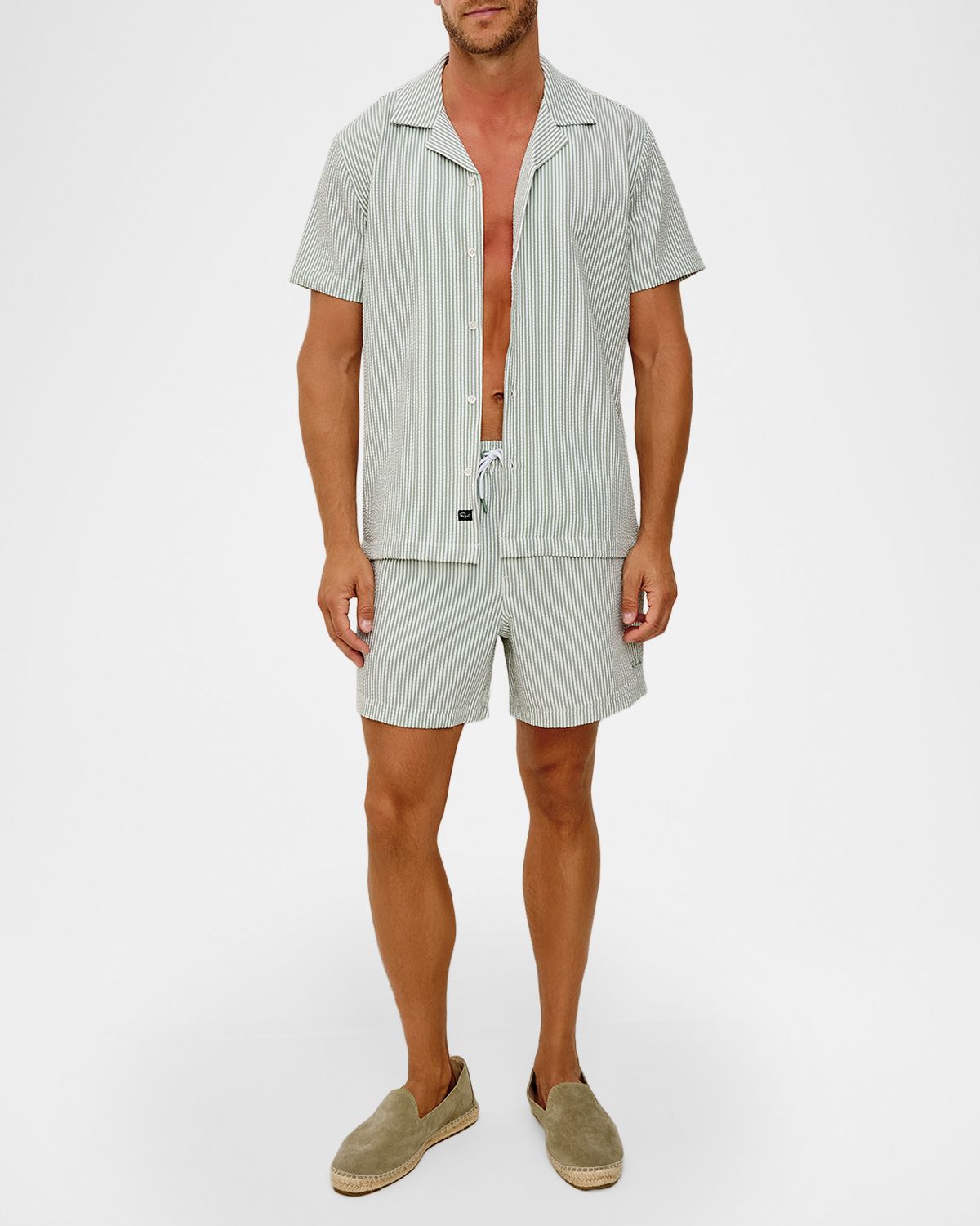 Rails Men 's Short-Sleeve Amalfi Shirt in Sage Stripes