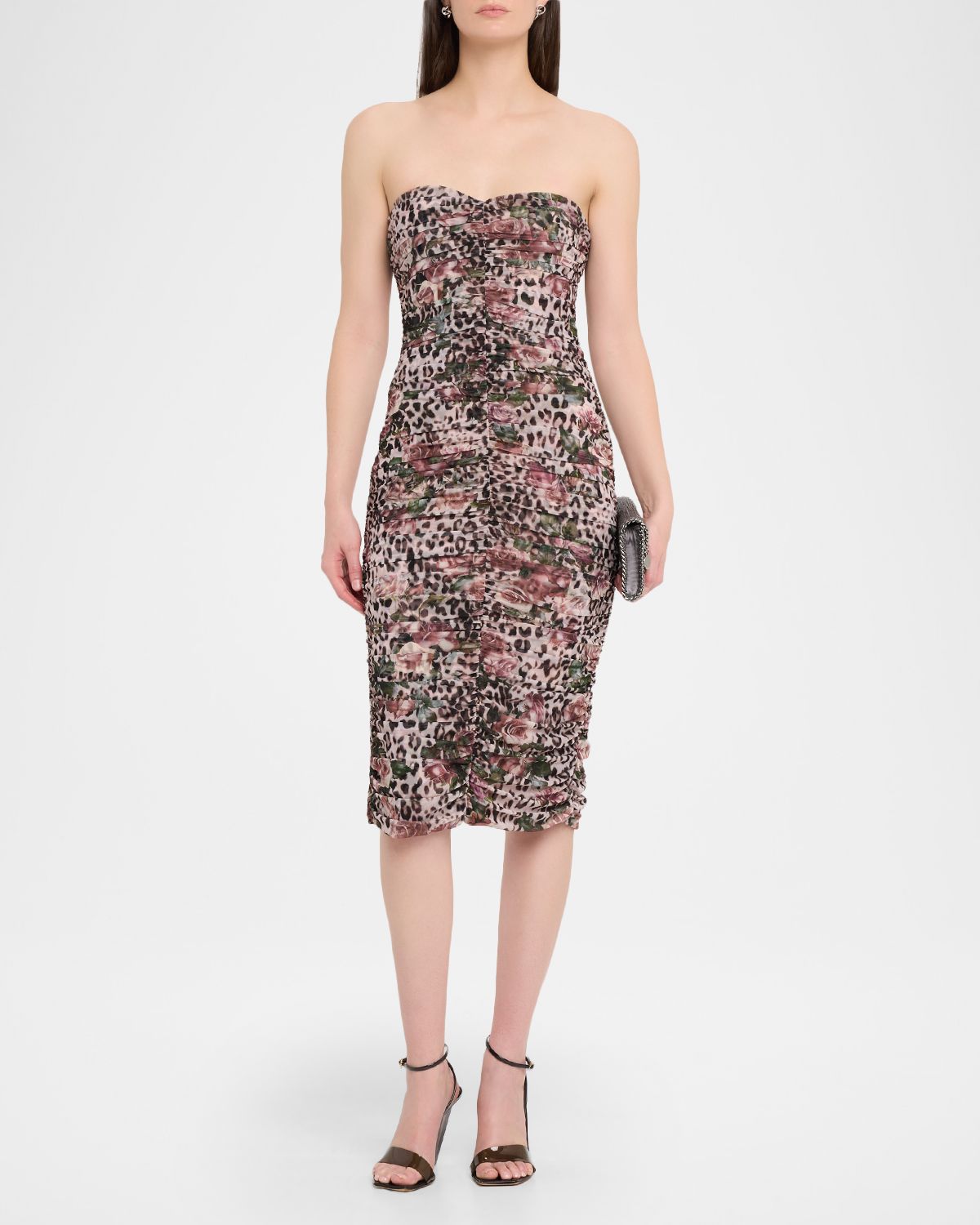 L 'Agence Caprice Ruched Strapless Midi Dress