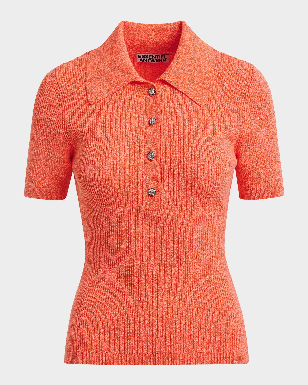 Essentiel Antwerp Jabric Ribbed Polo with Jewel Buttons