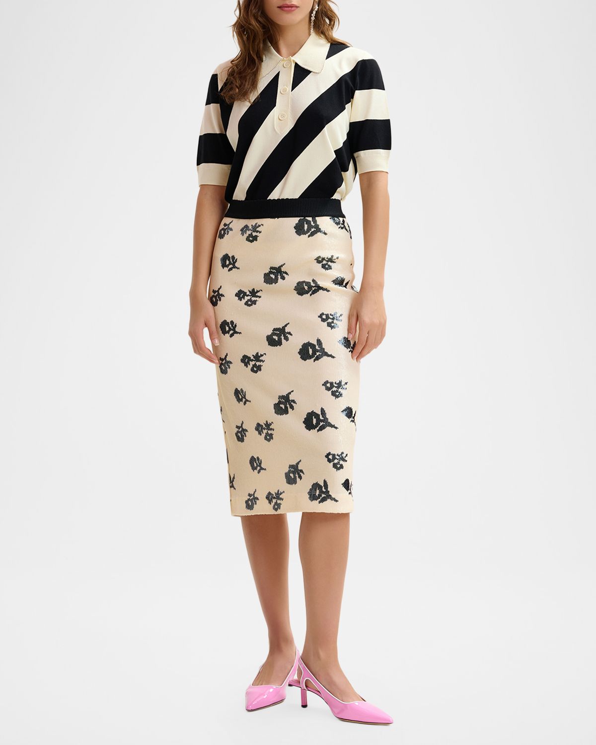 Essentiel Antwerp Joram Striped Knit Polo with Embellished Collar