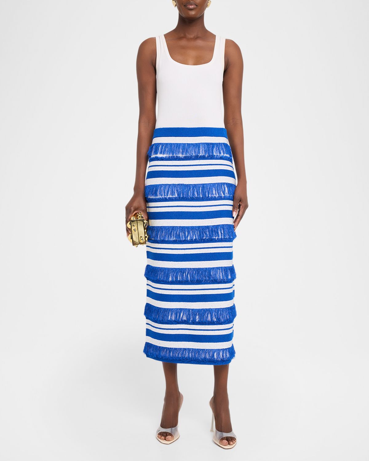 SIMKHAI Lula Knit Fringe Midi Skirt