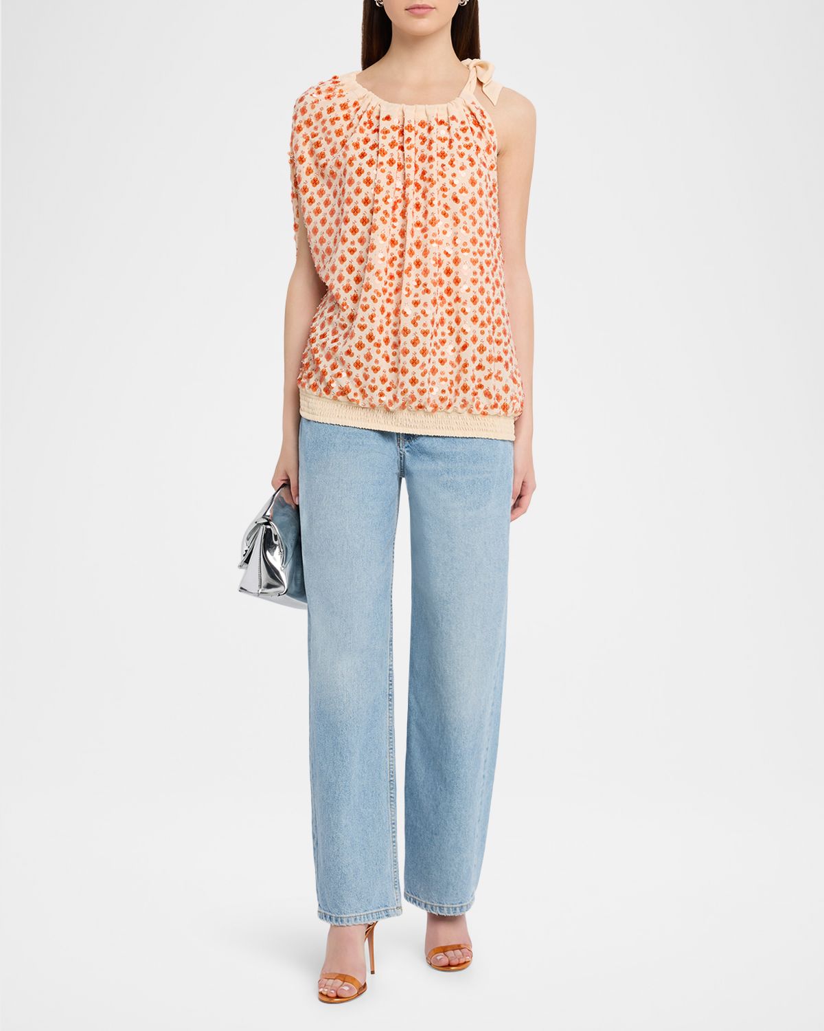 Essentiel Antwerp Jocelyn Sequined Asymmetric Tie-Neck Top