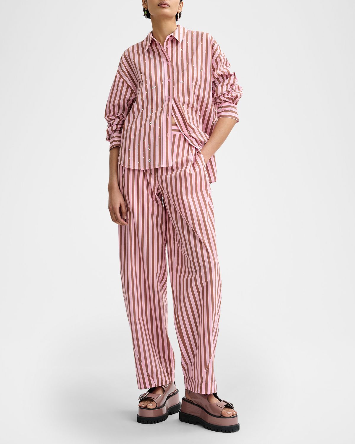 Essentiel Antwerp Jelief Rhinestone Striped Button-Front Shirt