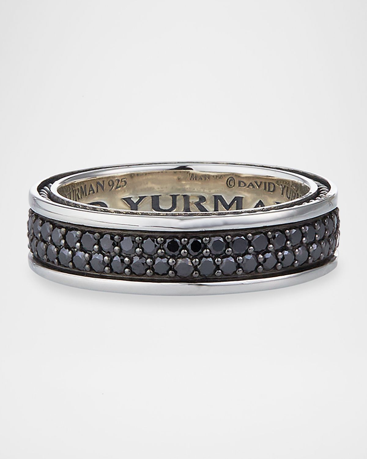 David Yurman Men 's Streamline Two-Row Band Ring with Black Diamonds in Silver
