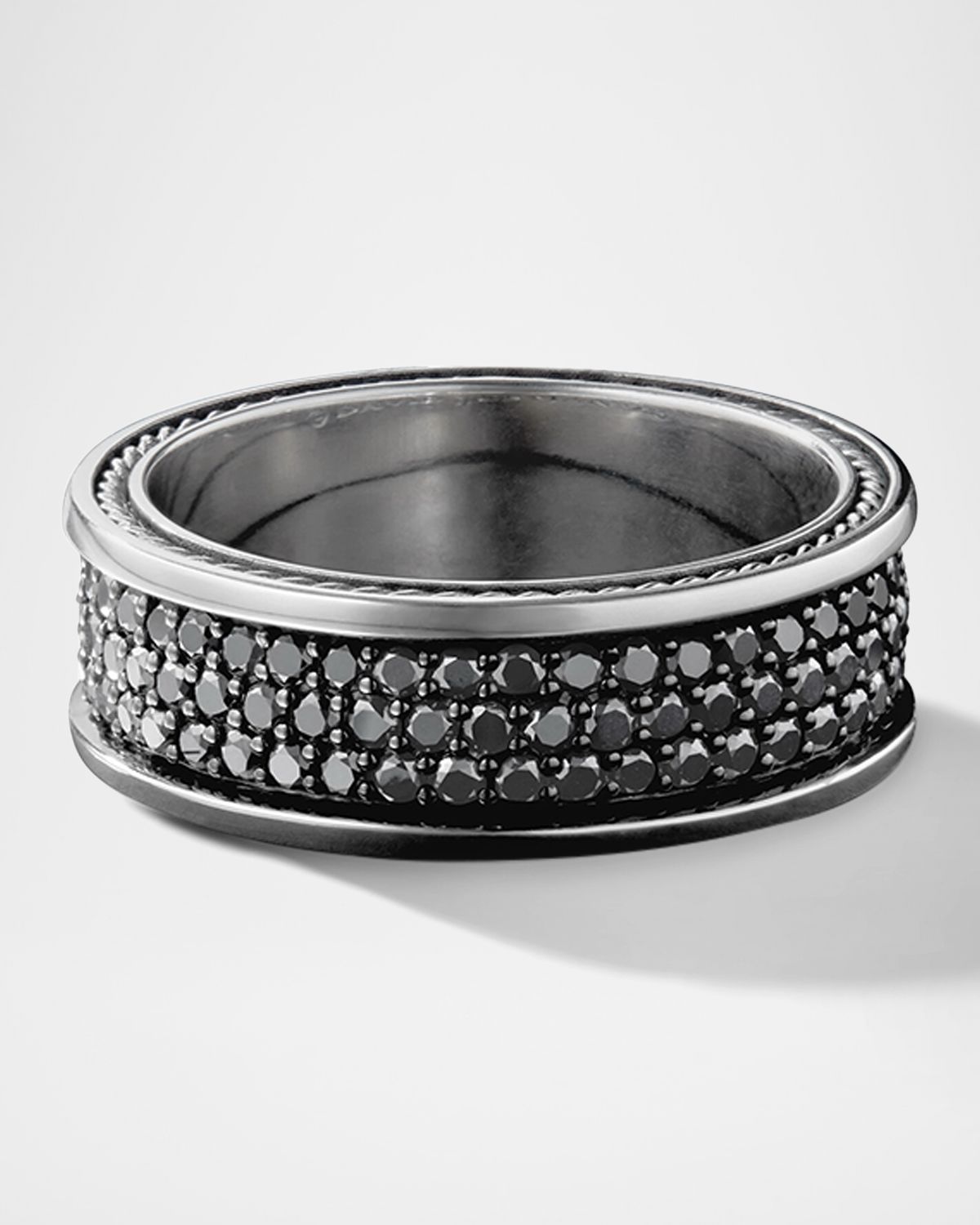 David Yurman Men 's Streamline Three-Row Band Ring with Black Diamonds in Silver, 8.5mm