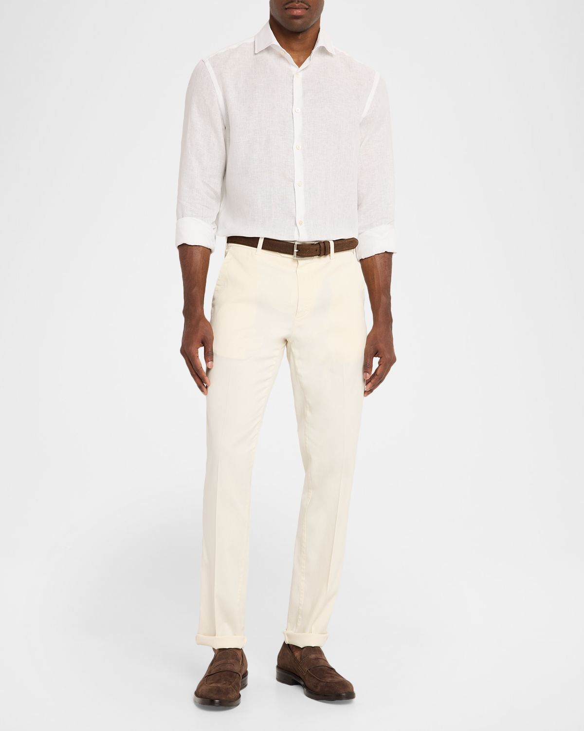 Canali Men 's Linen Solid Sport Shirt