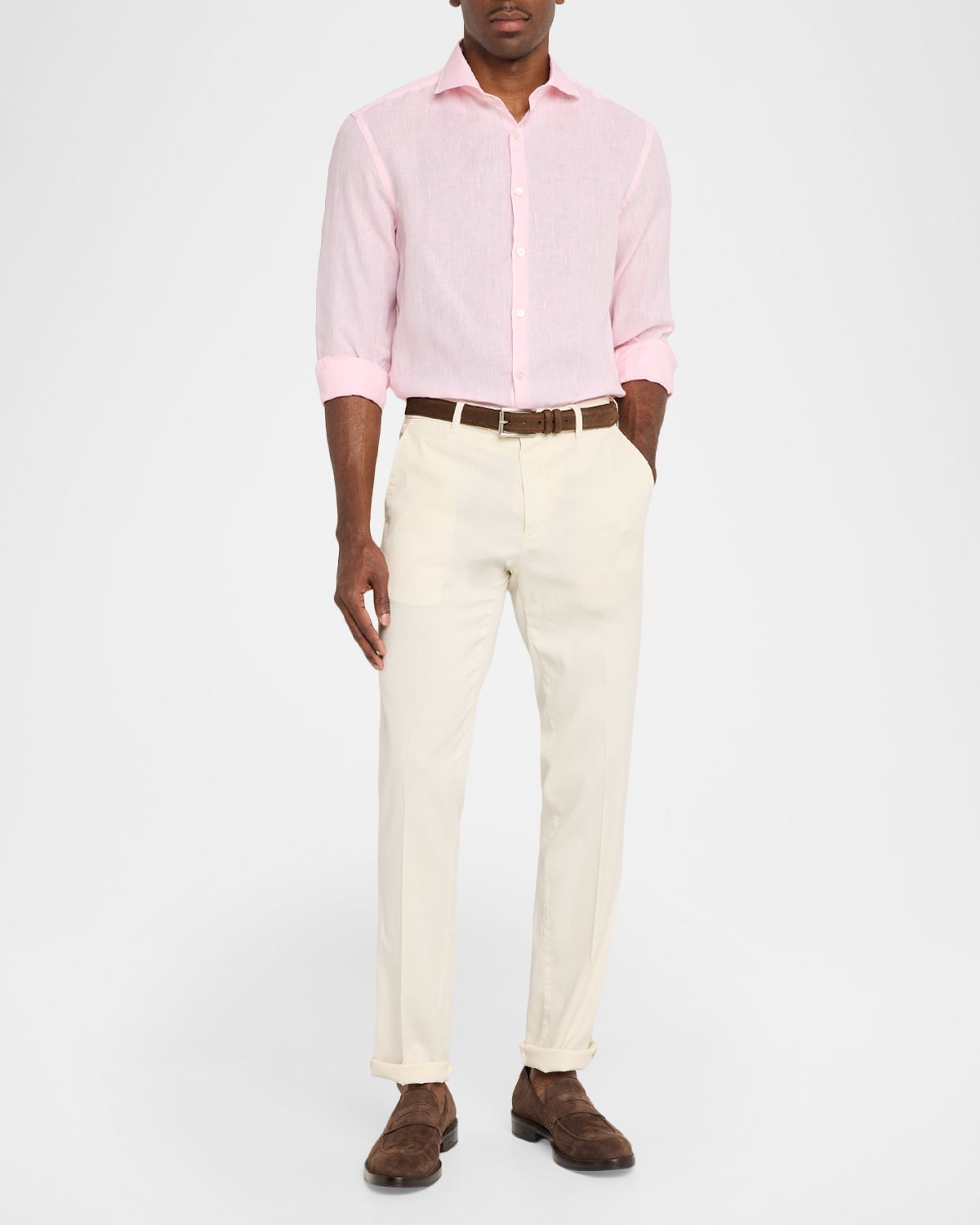 Canali Men 's Linen Solid Sport Shirt