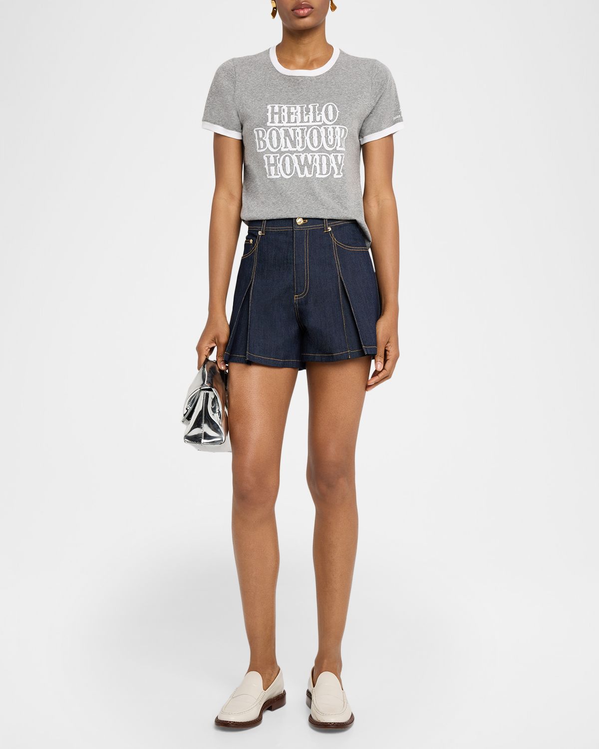 Cinq a Sept Studded Hello Bonjour Howdy Ringer Tee