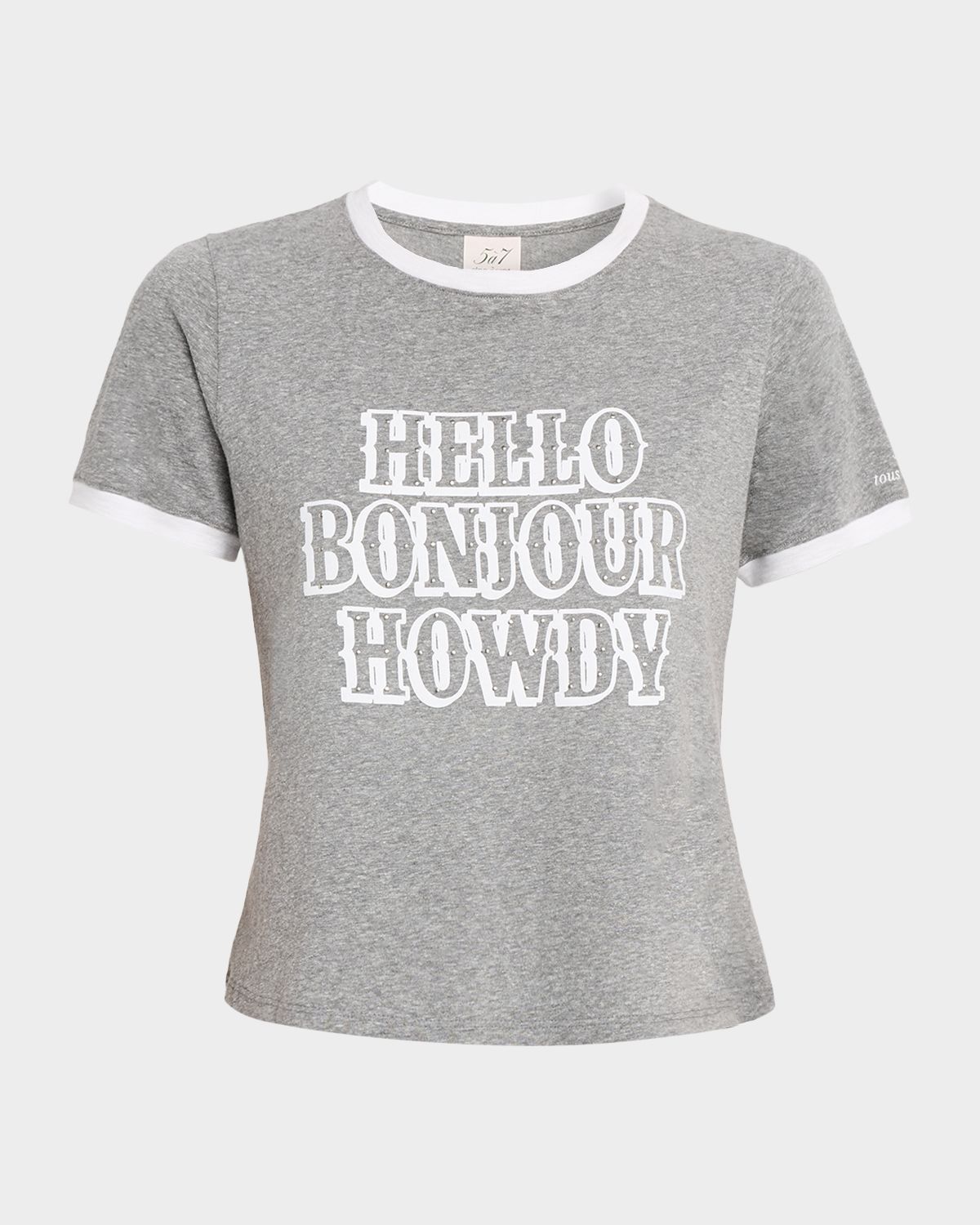 Cinq a Sept Studded Hello Bonjour Howdy Ringer Tee