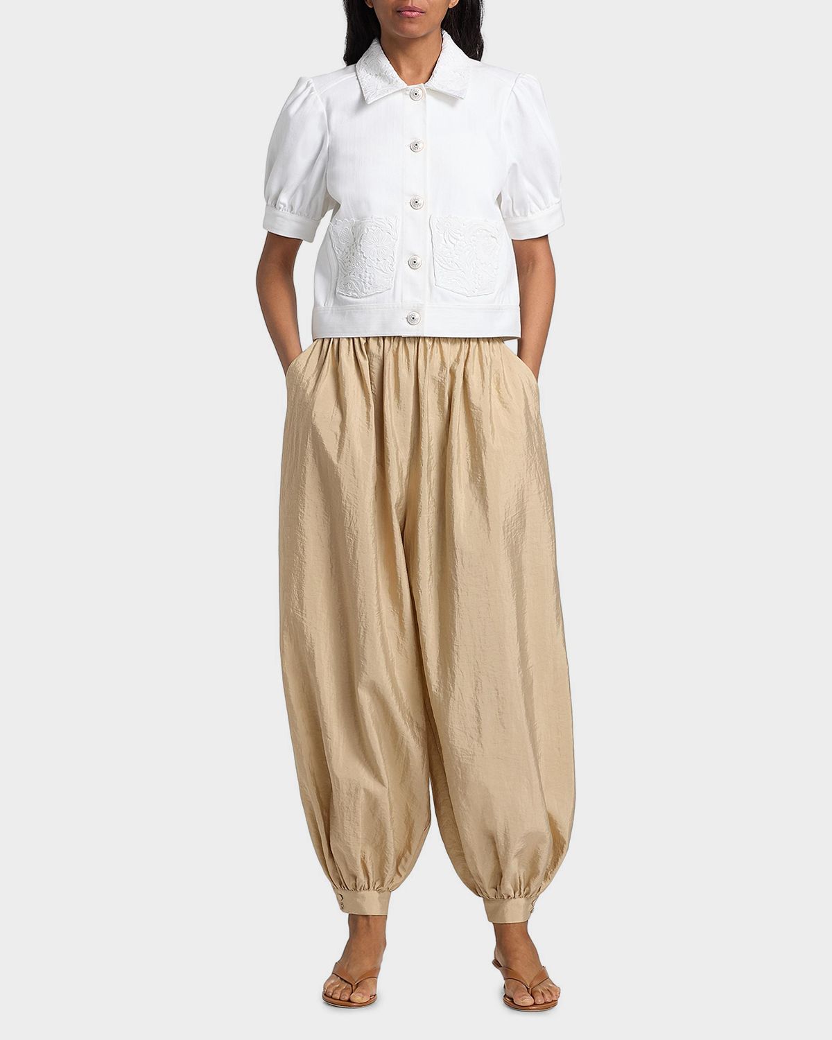 Cinq a Sept Short-Sleeve Lace Denim Jacket