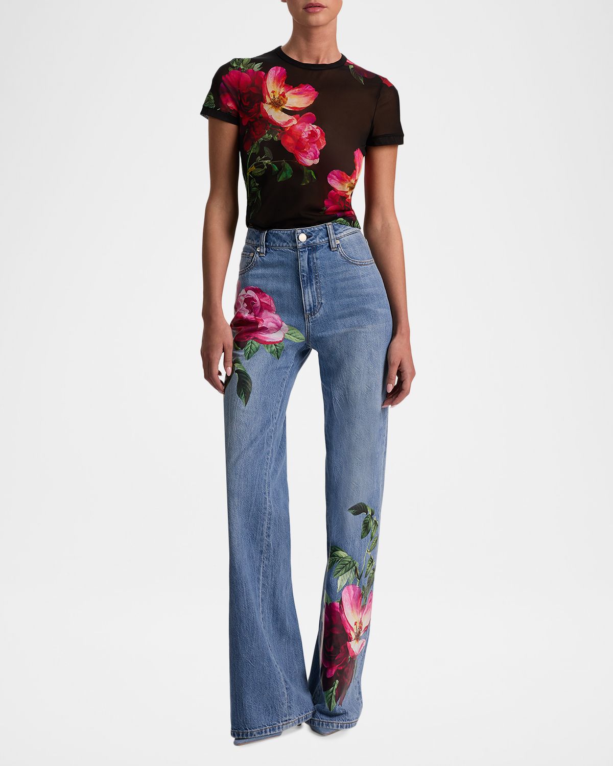 ALICE + OLIVIA Chic Printed Wide-Leg Jeans