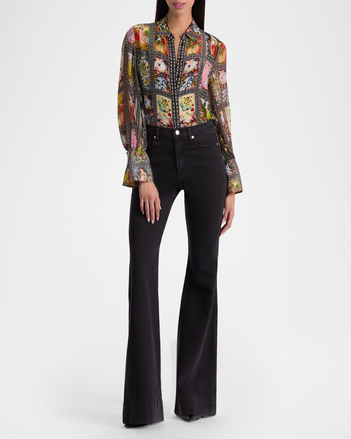 ALICE + OLIVIA Enchanted Tarot Wan Slit-Cuff Blouse