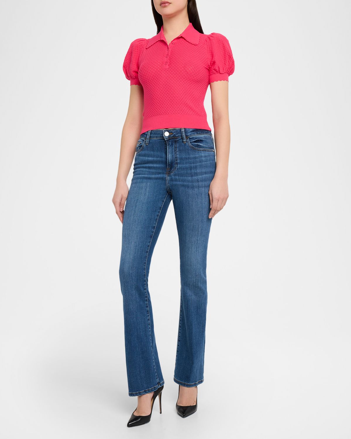 ALICE + OLIVIA Ramona Pointelle Knit Polo