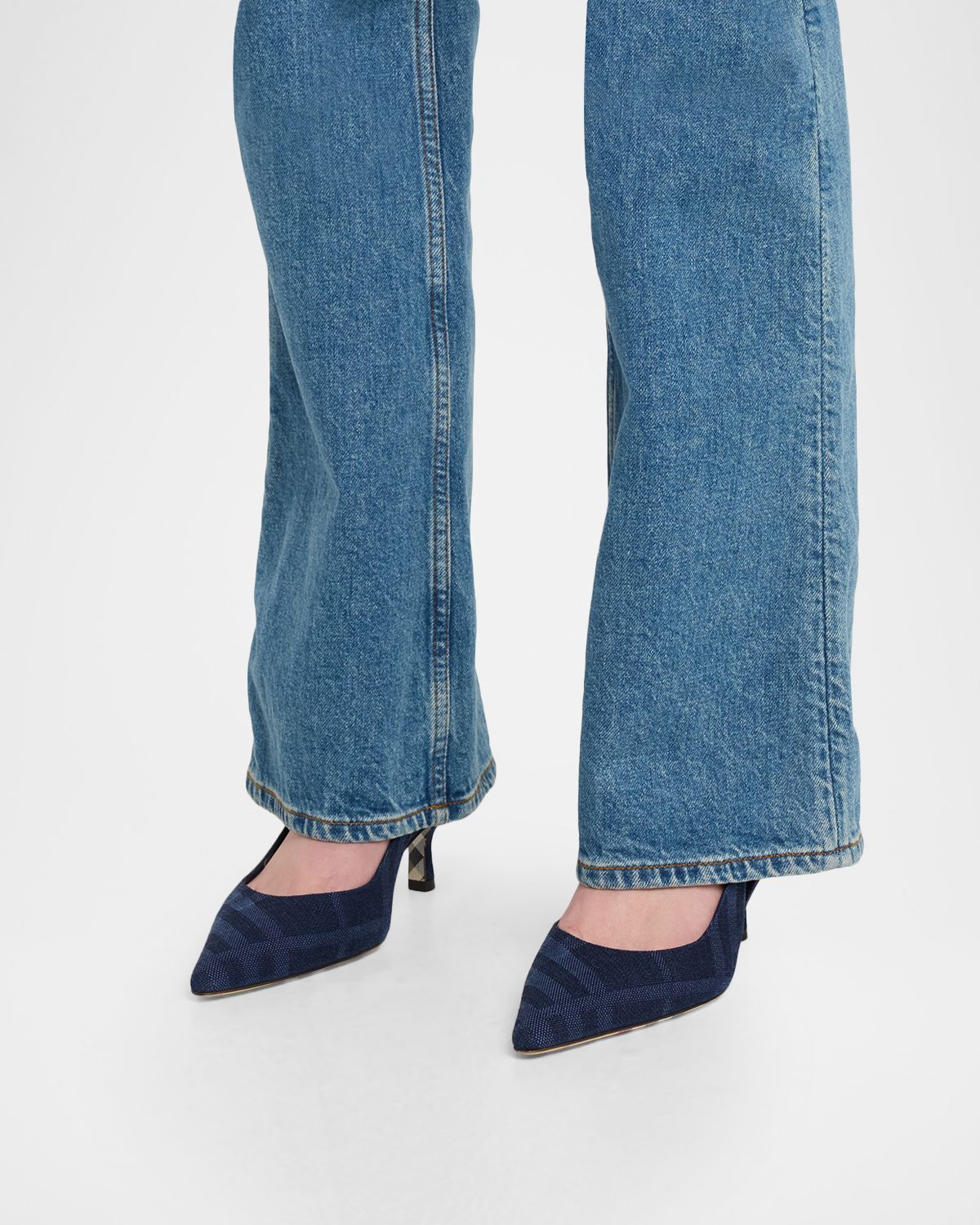 Burberry 55mm Dame Check Denim Slingback Pumps